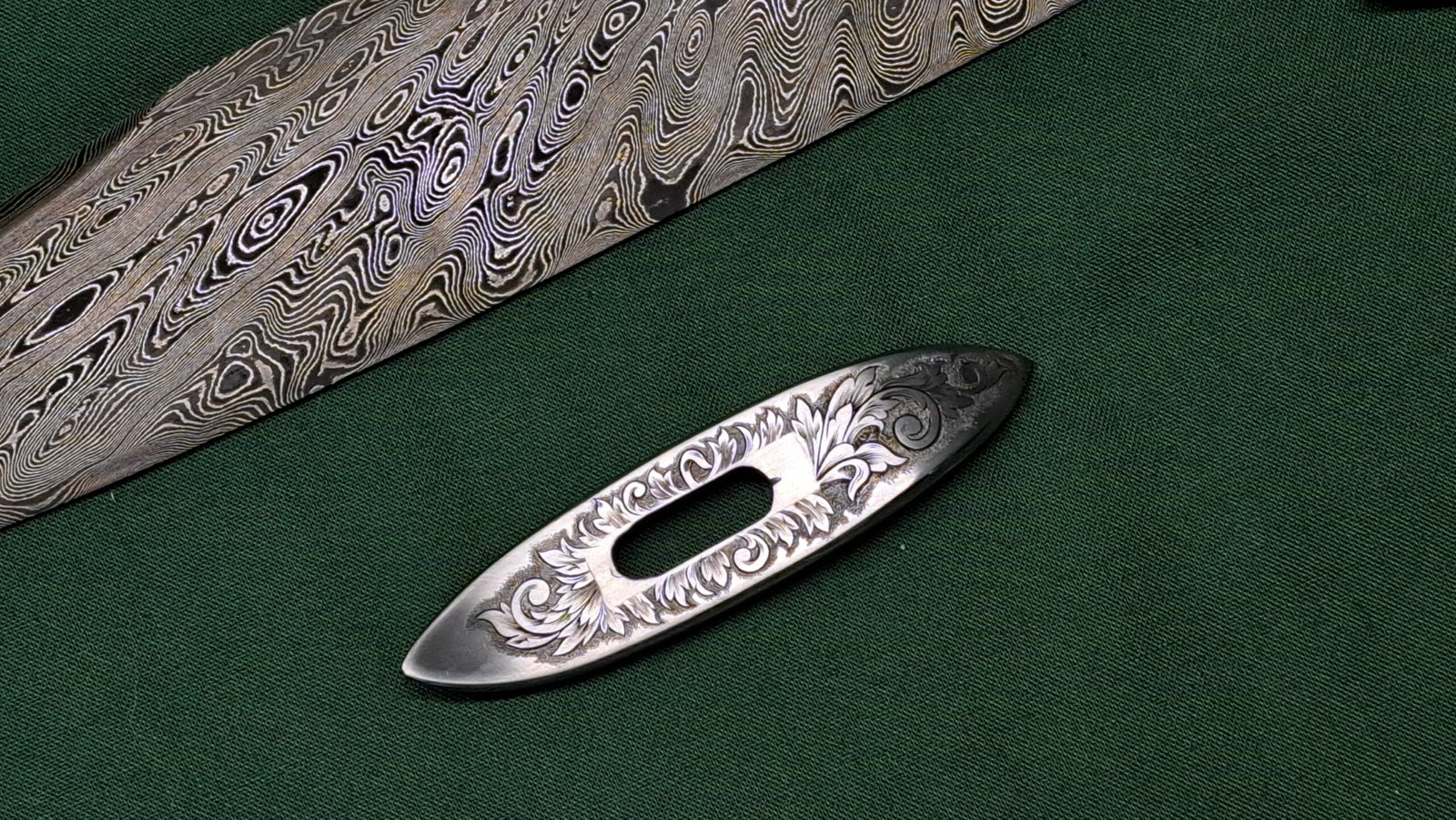 Custom Engraved Guard Damascus Blade